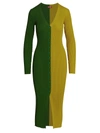 Staud Shoko Colorblock Body-con Sweaterdress In Emerald Chartreuse
