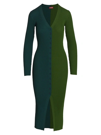 Staud Shoko Colorblocked Sweaterdress In Cypress Emerald