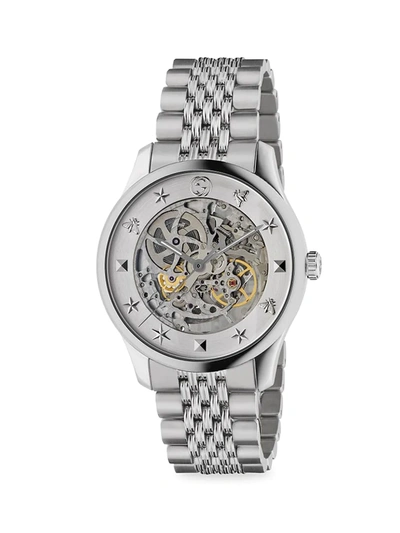 Gucci Ya126357 G-timeless Skeleton Stainless-steel Automatic Watch In Grey