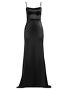 Mac Duggal Ieena Crystal-strap Satin Gown In Black
