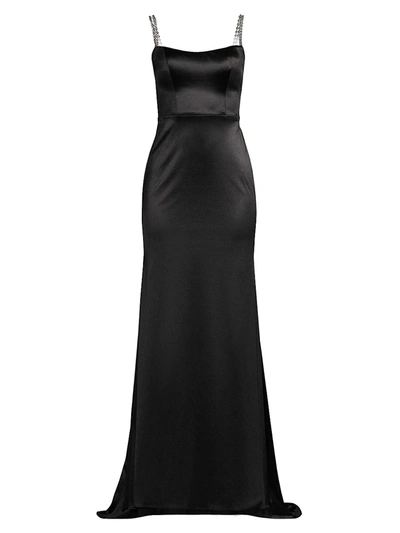 Mac Duggal Ieena Crystal-strap Satin Gown In Black