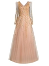 Mac Duggal Beaded Tulle Ballgown In Pink Champagne