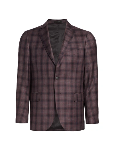 Saks Fifth Avenue Collection Plaid Two-button Sportcoat In Burgundy
