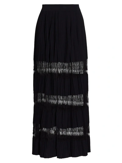 Ala A Knit & Lace Pleated Skirt In Noir