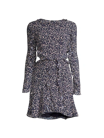 Fame And Partners Kye Floral Ruffle Dress In Meadowlark Navy