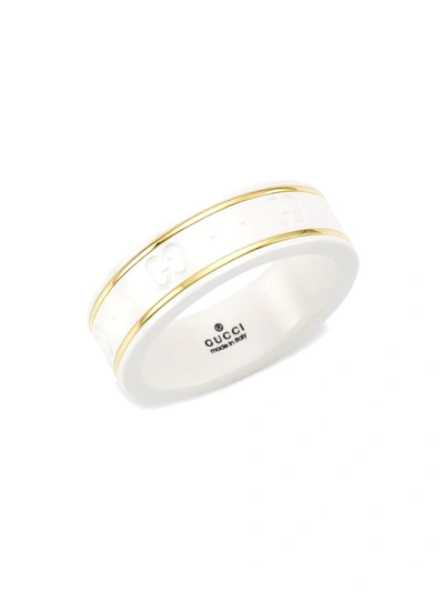 Gucci 18k Yellow Gold Icon Ring With Star Detail In White