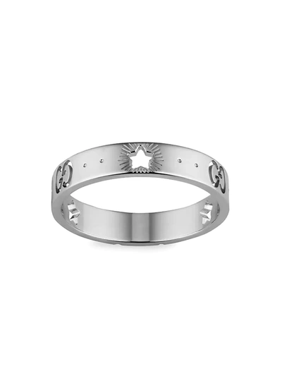 Gucci 18k White Gold Icon Ring With Star Detail In Silver