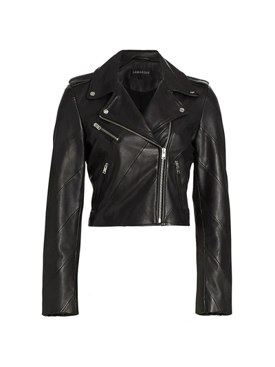 Lamarque Donna Hand-waxed Leather Moto Jacket In Black