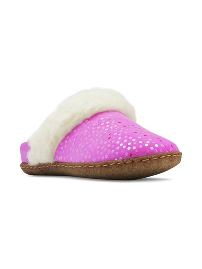 Sorel Kids' Little Girl's & Girl's Nakiska Iridescent Polka Dot Suede Slippers In Bright Lavender