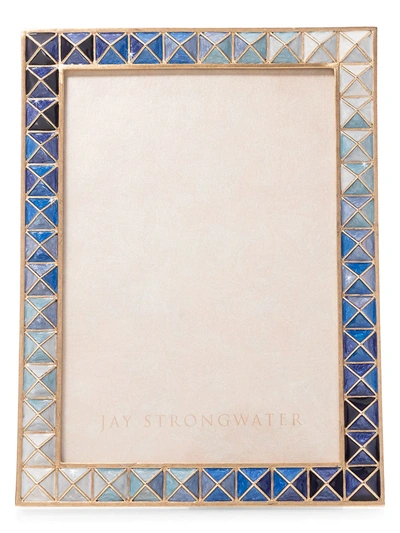 Jay Strongwater Indigo Pyramid 5" X 7" Picture Frame In Delft Garden