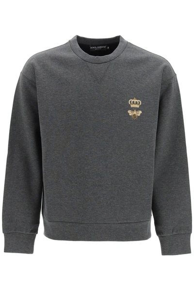Dolce & Gabbana Crewneck Sweatshirt With Embroidery In Grey