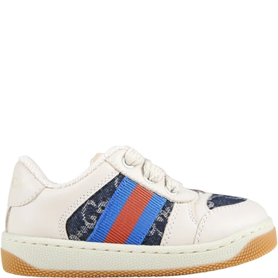 Gucci Beige Sneakers For Baby Kids With Web Details In Multicolor