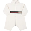 GUCCI IVORY JUMPSUIT FOR BABY KIDS WITH WEB DETAILS,653679 XJDKA 9061