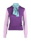 Dolce & Gabbana Long-sleeved Multi-colored Silk Sweater With Pussy-bow And Dg Embellishment In Multicolor