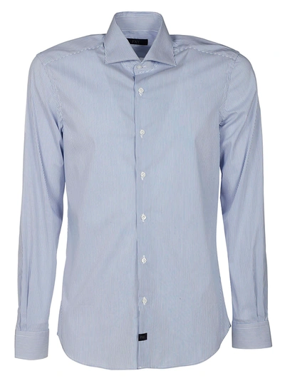 Fay Long-sleeved Stripe Shirt In White/light Blue