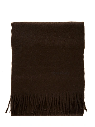 Tom Ford Mens Brown Logo-embroidered Cashmere Scarf