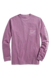 Vineyard Vines Garment Dyed Vintage Whale Long-sleeve Pocket Graphic Tee In Washed Purple