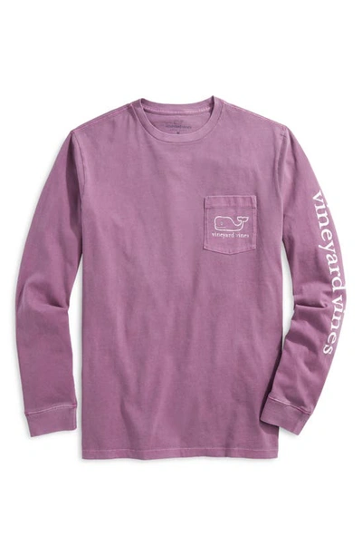 Vineyard Vines Garment Dyed Vintage Whale Long-sleeve Pocket Graphic Tee In Washed Purple