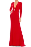 MAC DUGGAL V-NECK KEYHOLE LONG SLEEVE JERSEY GOWN,26514