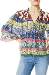 ALICE AND OLIVIA MARLYN FLORAL PATCHWORK PEASANT BLOUSE,CC103P57004