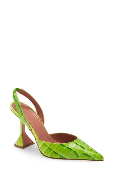 Amina Muaddi Holli Croc Embossed Slingback Pump In Print Croco Light Green