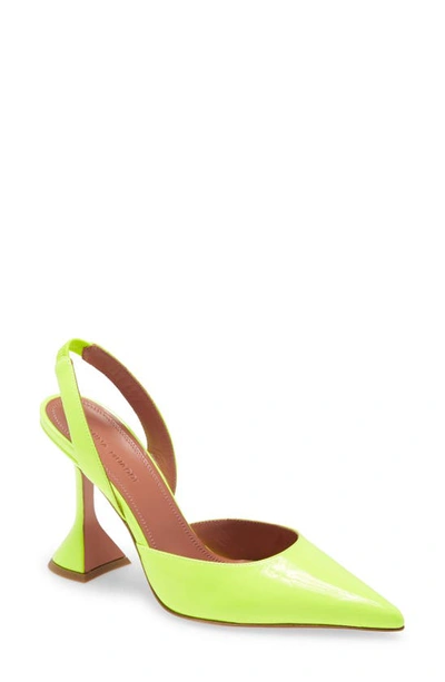 Amina Muaddi Holli Croc Embossed Slingback Pump In Fluo Patent Yellow