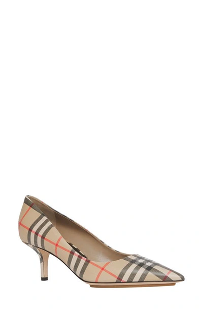 Burberry Aubri Check Pointed Toe Pump In Archive Beige Chk