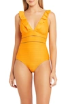 Sea Level Spliced Frill One-piece Swimsuit In Sunflower