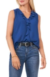 Vince Camuto Ruffle Neck Sleeveless Georgette Blouse In Deep Blue