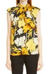 MILLY RILEY PAPER PEONY MOCK NECK SLEEVELESS TOP,29RT13-Y1