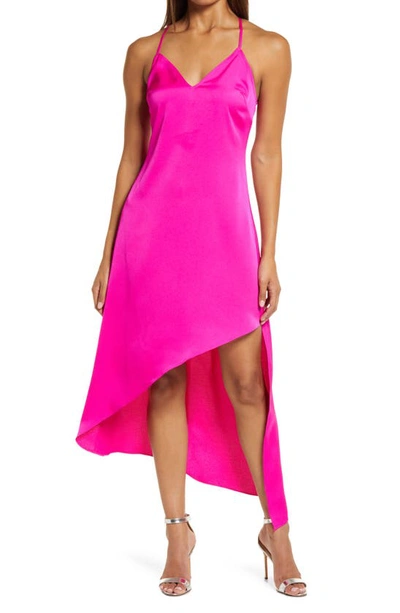 Adelyn Rae Nanci Asymmetric Crepe Gown In Hot Pink