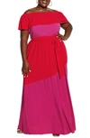 City Chic Colorburst Off The Shoulder Maxi Dress In Red/ Fuchsia