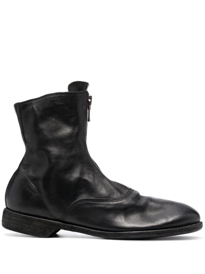 Guidi Leather Zip-front Ankle Boots In Black