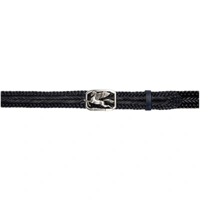 Etro Woven Leather Belt With Pegaso In Brown