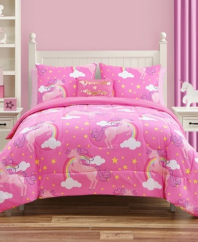 Jessica Sanders Unicorn Rainbows 7 Piece Comforter Set, Full Bedding In Pink