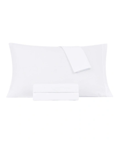 Jessica Sanders Washed Microfiber Solid 4 Pc. Sheet Set, California King Bedding In White