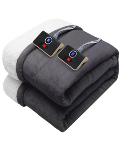 Westinghouse Reversible Heated Velour And Ivory Sherpa Blanket, Twin In Charcoal