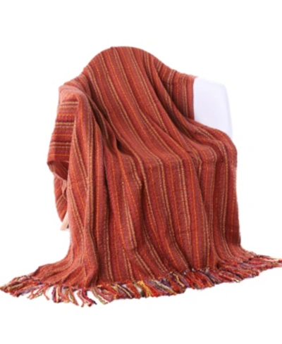 Happycare Textiles Colorful Woven Home Throw, 60" X 50" In Brick Red