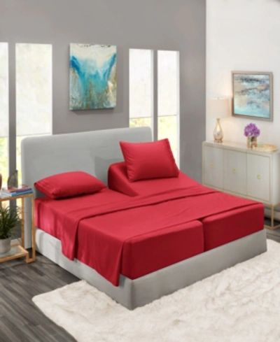Nestl Bedding Premier Collection Deep Pocket 5 Piece Bed Sheet Set, King Split In Burgundy Red