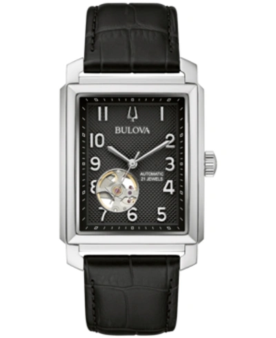 Bulova Men's Automatic Sutton Black Leather Strap Watch 33mm In Black/black