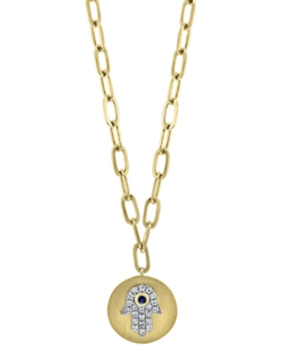 Effy Collection Effy Sapphire Accent And Diamond (1/8 Ct. T.w.) Hamsa Hand 18" Pendant Necklace In 14k Gold