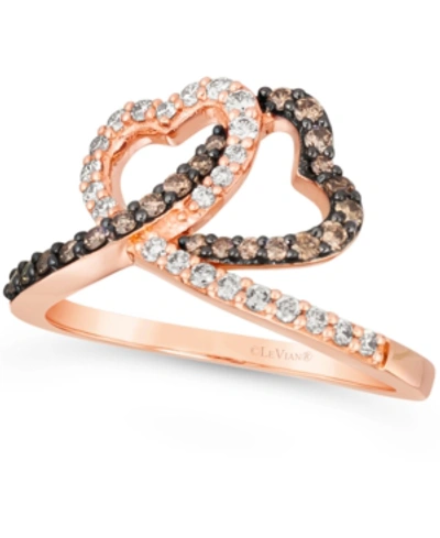 Le Vian Chocolate Diamond (1/4 Ct. T.w.) & Nude Diamond (1/4 Ct. T.w.) Interlocking Heart Ring In 14k Rose, In Rose Gold