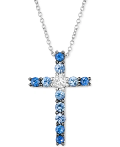 Le Vian Blueberry Sapphire (5/8 Ct. T.w.) & White Sapphire (1/8 Ct. T.w.) Cross 18" Pendant Necklace In 14k