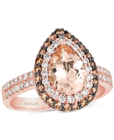 Le Vian Peach Morganite (7/8 Ct. T.w.) & Diamond (3/4 Ct. T.w.) Teardrop Halo Ring In 14k Rose Gold