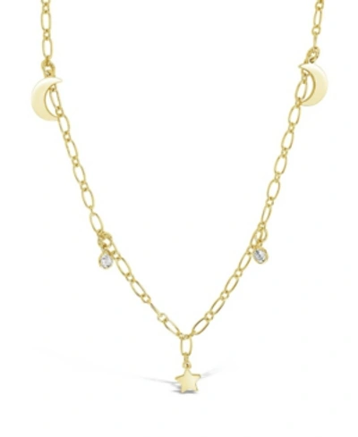 Sterling Forever Women's Sparkling Cubic Zirconia Star And Moon Chain Necklace In 14k Gold Plated