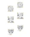 Sterling Forever Women's Statement Cubic Zirconia Stud Earrings Set, Pack Of 3 In 14k Gold Plated