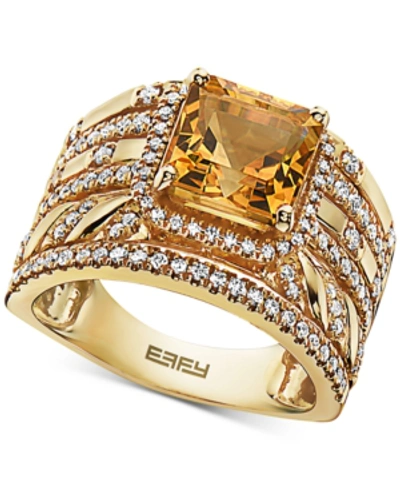 Effy Collection Effy Citrine (2-3/4 Ct. T.w.) & Diamond (1/2 Ct. T.w.) Multirow Statement Ring In 14k Gold