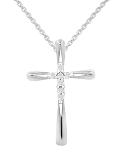 Macy's Diamond Cross 18" Cross Pendant Necklace (1/10 Ct. T.w.) In Sterling Silver