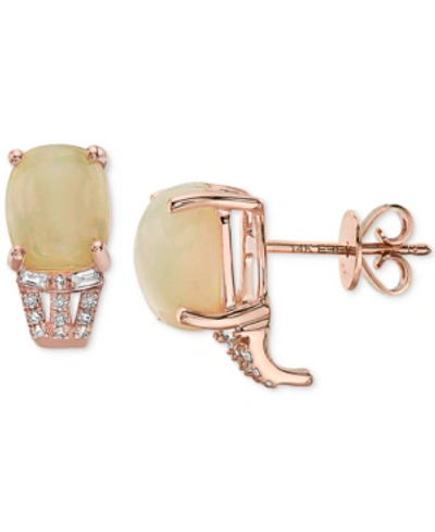 Effy Collection Effy Ethiopian Opal (3-1/10 Ct. T.w.) & Diamond (1/6 Ct. T.w.) Stud Earrings In 14k Rose Gold