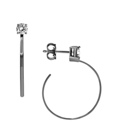 Essentials Cubic Zirconia C Hoop Post Earring In Silver Plate Or Gold Plate In Silver-tone